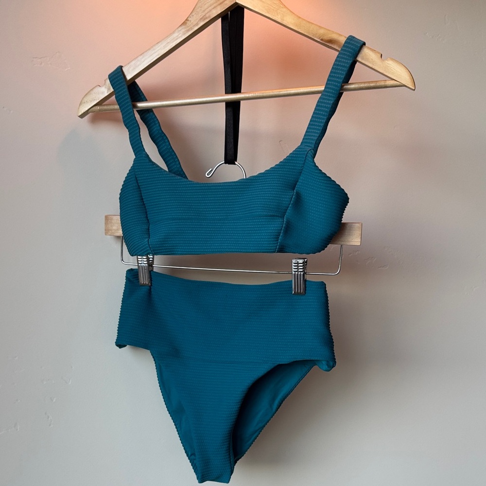 l*space Teal Ribbed High-Waist Bikini Set